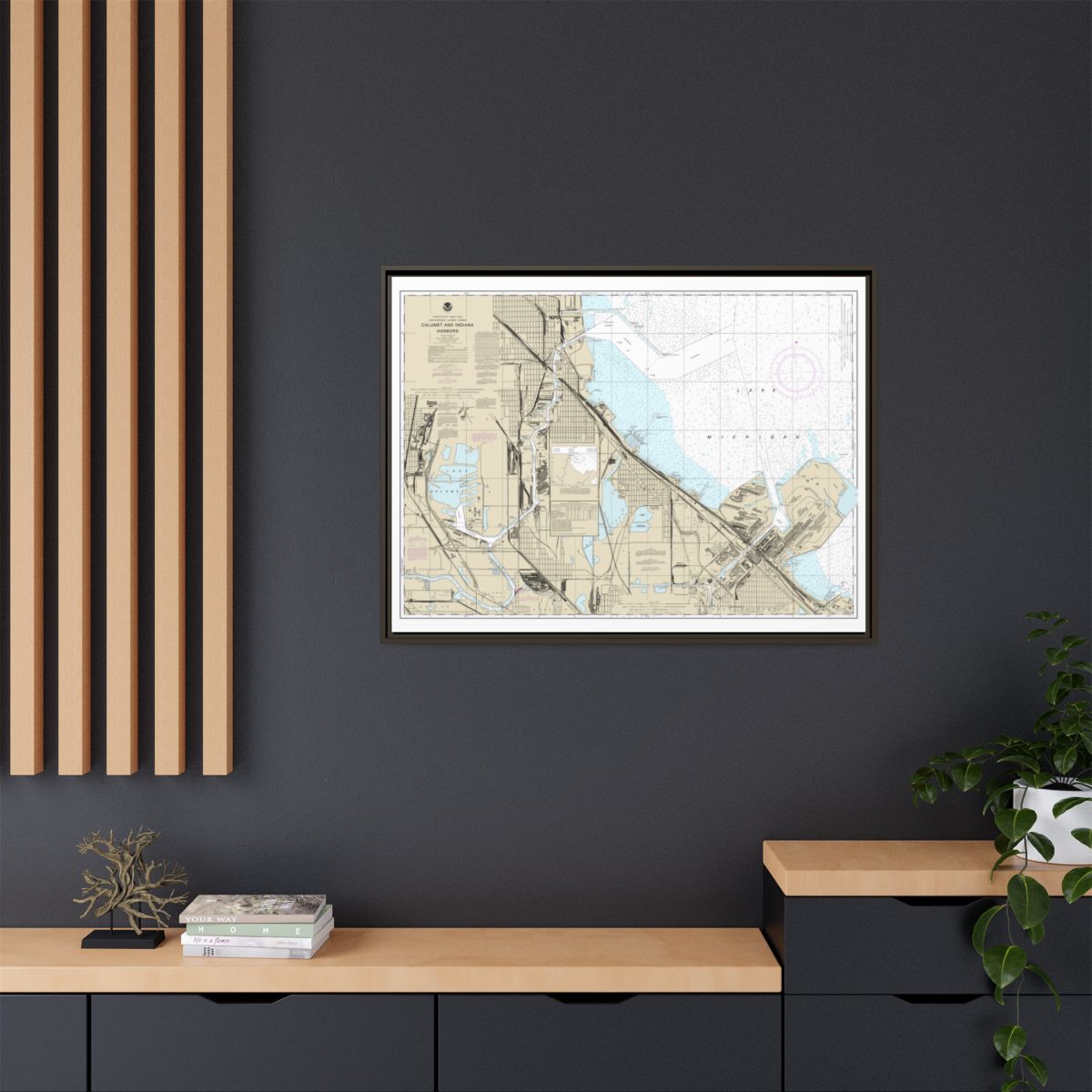 Chart 14929 Calumet, Indiana and Buffington Harbors, and Lake Calumet - NOAA Nautical Chart Floating Frame Canvas | 32" x 24" | 40" x 30" - Espresso context-2