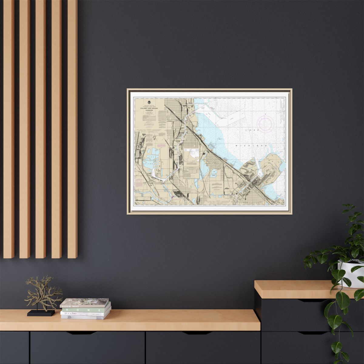 Chart 14929 Calumet, Indiana and Buffington Harbors, and Lake Calumet - NOAA Nautical Chart Floating Frame Canvas | 32" x 24" | 40" x 30" - Natural context-2