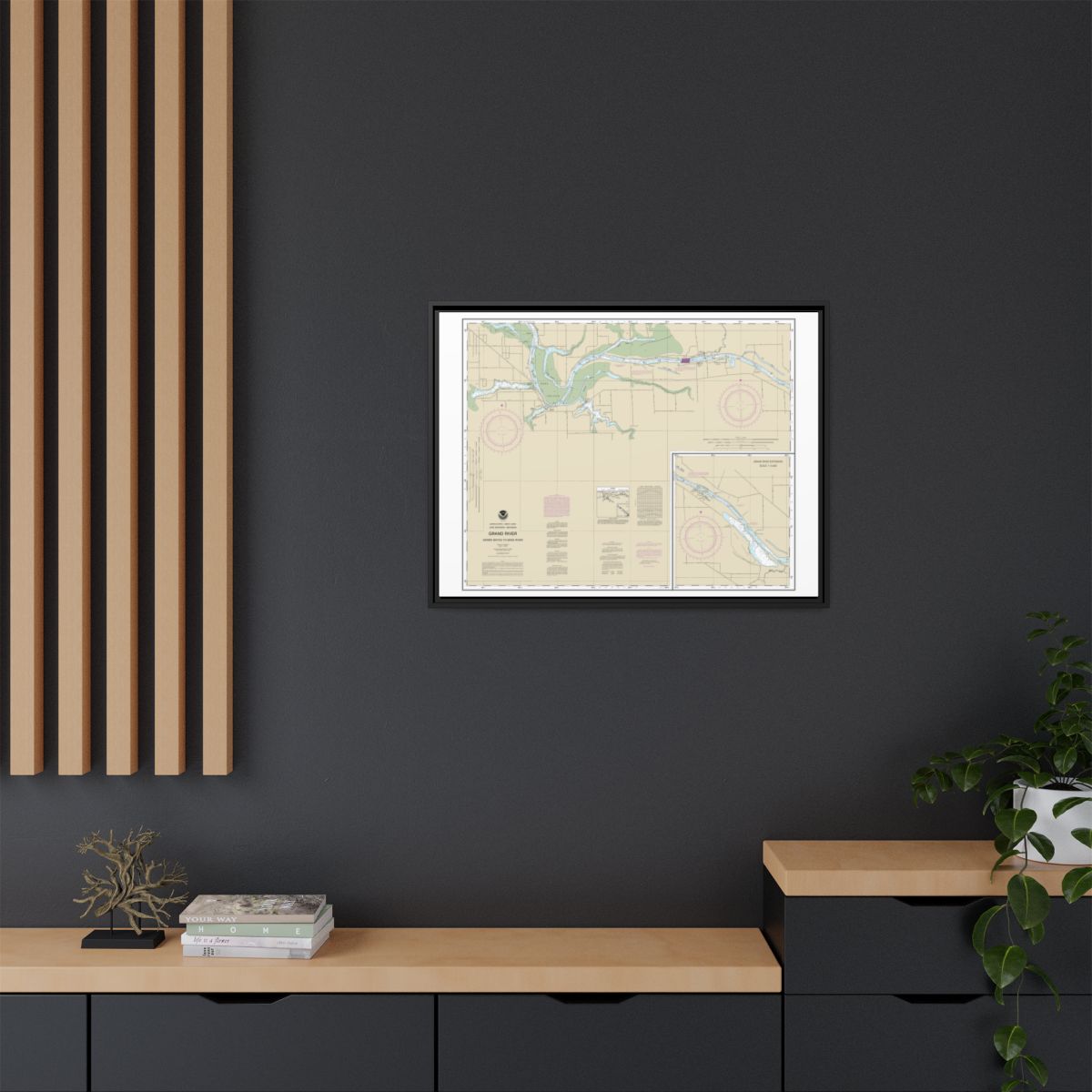 Chart 14931 Grand River From Dermo Bayou To Bass River - NOAA Nautical Chart Floating Frame Canvas | 32" x 24" | 40" x 30" - Black context-2
