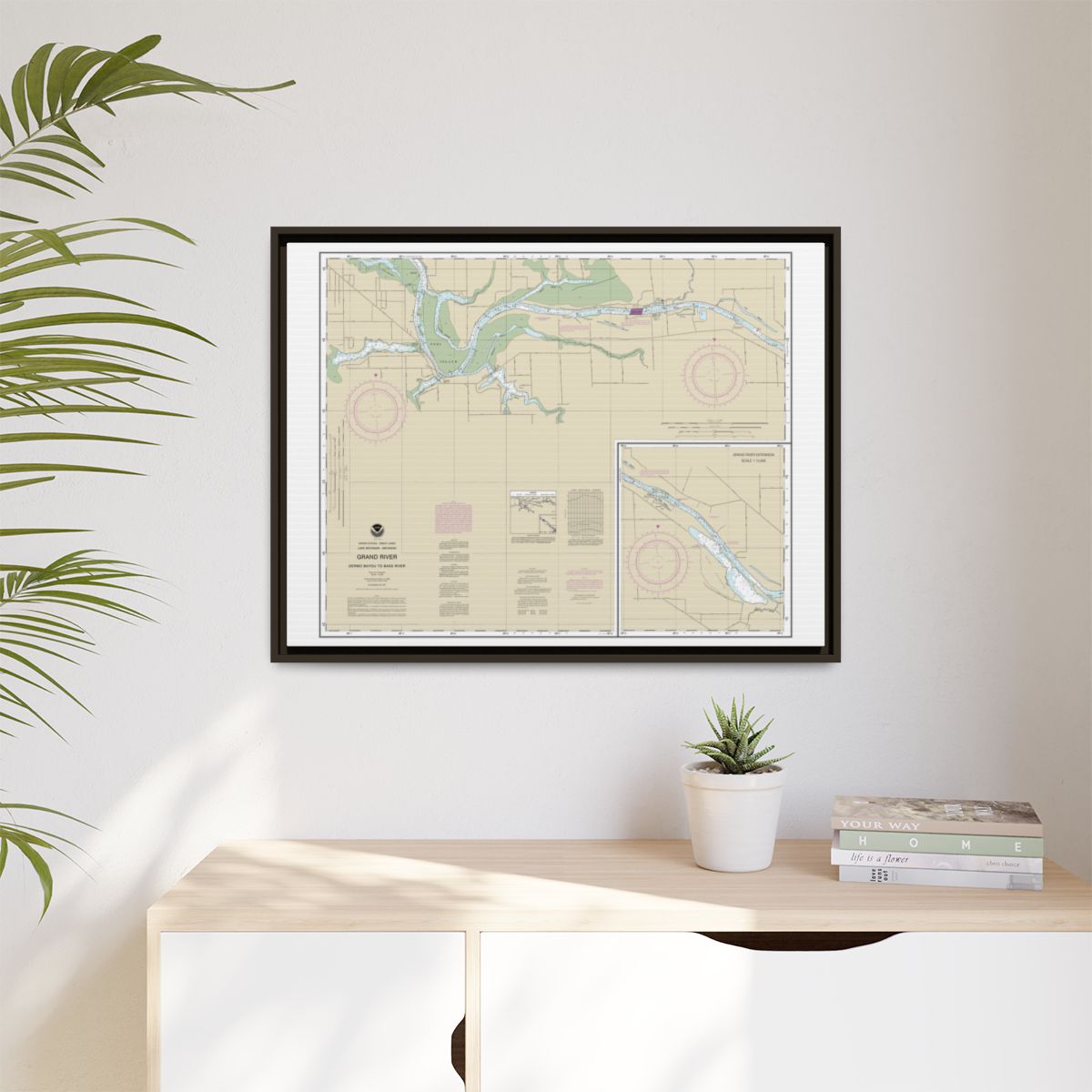 Chart 14931 Grand River From Dermo Bayou To Bass River - NOAA Nautical Chart Floating Frame Canvas | 32" x 24" | 40" x 30" - Espresso context-1