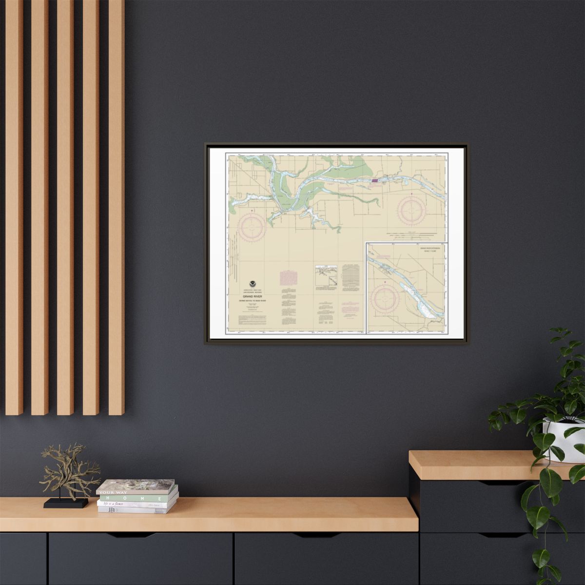Chart 14931 Grand River From Dermo Bayou To Bass River - NOAA Nautical Chart Floating Frame Canvas | 32" x 24" | 40" x 30" - Espresso context-2