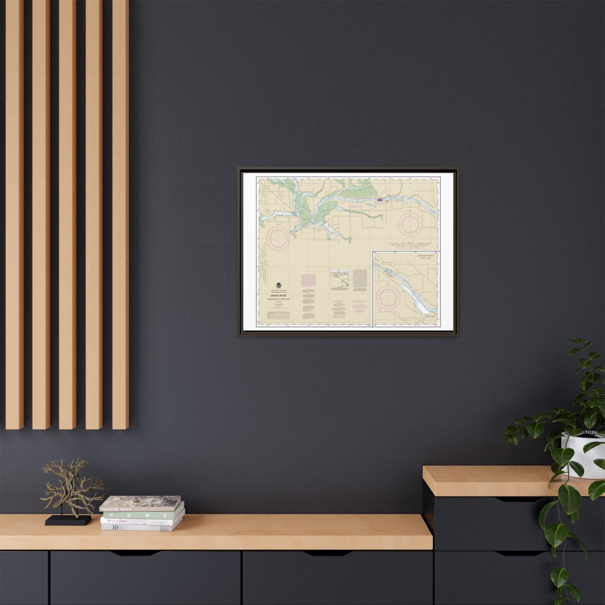 Chart 14931 Grand River From Dermo Bayou To Bass River - NOAA Nautical Chart Floating Frame Canvas | 32" x 24" | 40" x 30" - Espresso context-2