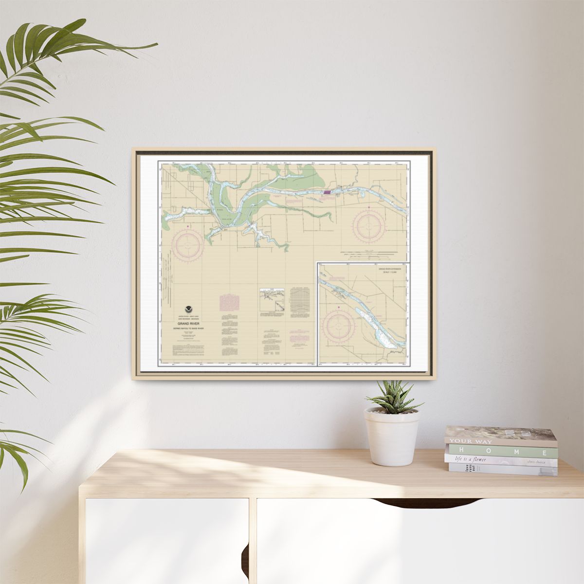 Chart 14931 Grand River From Dermo Bayou To Bass River - NOAA Nautical Chart Floating Frame Canvas | 32" x 24" | 40" x 30" - Natural context-1