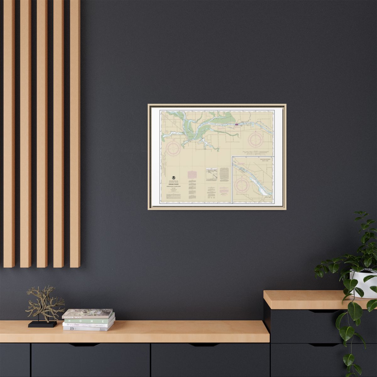 Chart 14931 Grand River From Dermo Bayou To Bass River - NOAA Nautical Chart Floating Frame Canvas | 32" x 24" | 40" x 30" - Natural context-2