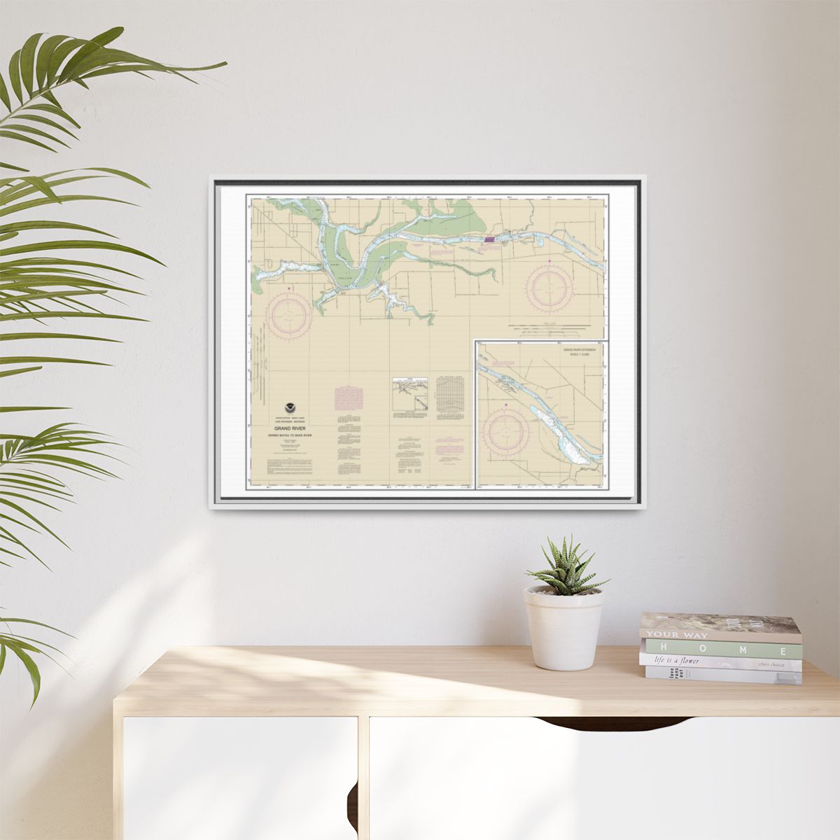 Chart 14931 Grand River From Dermo Bayou To Bass River - NOAA Nautical Chart Floating Frame Canvas | 32" x 24" | 40" x 30" - White context-1