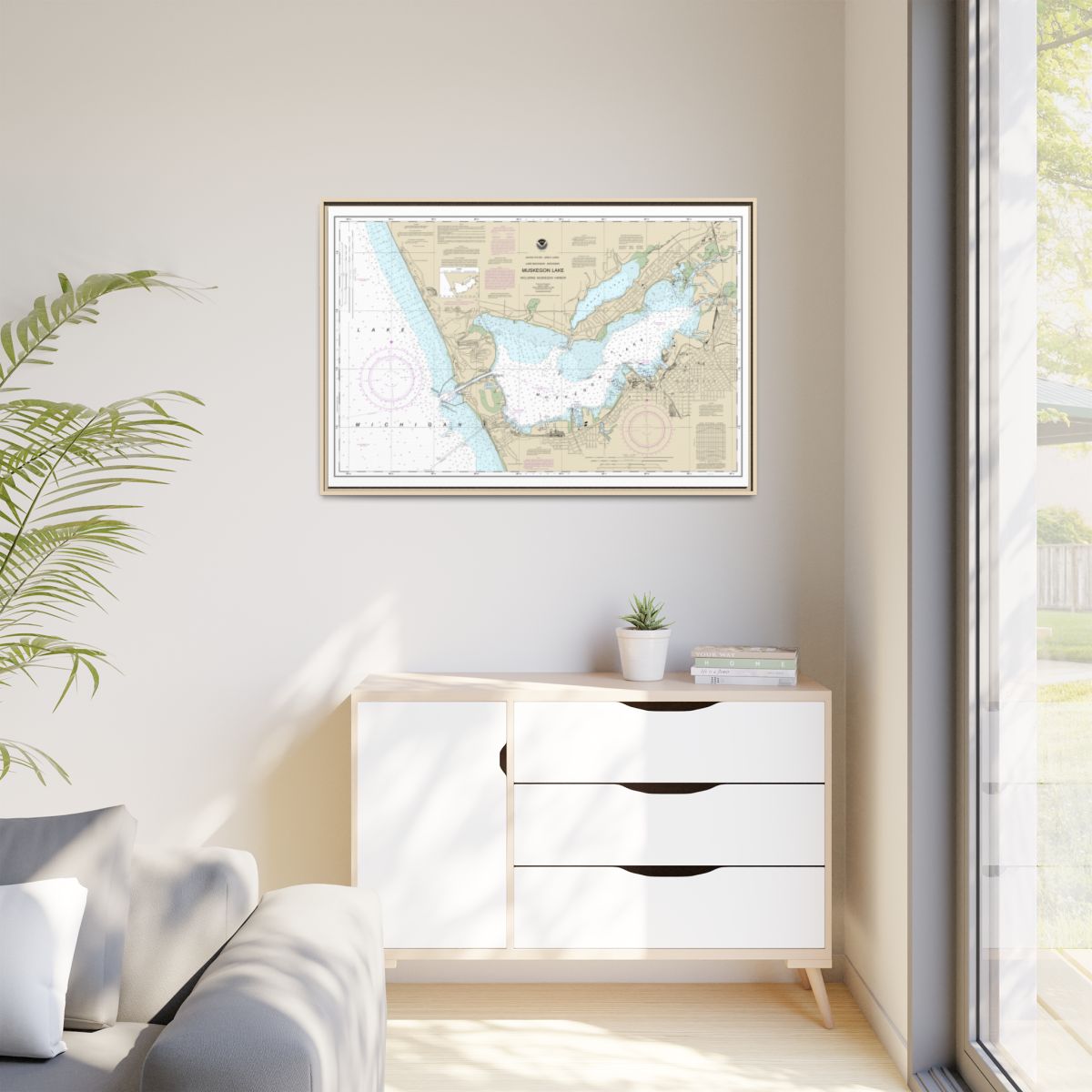 Chart 14934 Muskegon Lake and Muskegon Harbor - NOAA Nautical Chart Floating Frame Canvas | 30" x 20" | 36" x 24" | 48" x 32" - Natural context-1