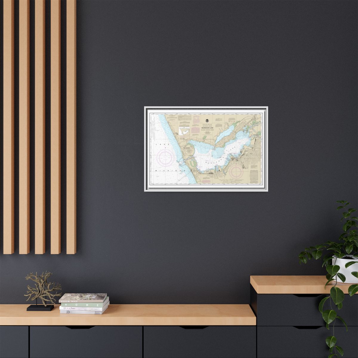 Chart 14934 Muskegon Lake and Muskegon Harbor - NOAA Nautical Chart Floating Frame Canvas | 30" x 20" | 36" x 24" | 48" x 32" - White context-2