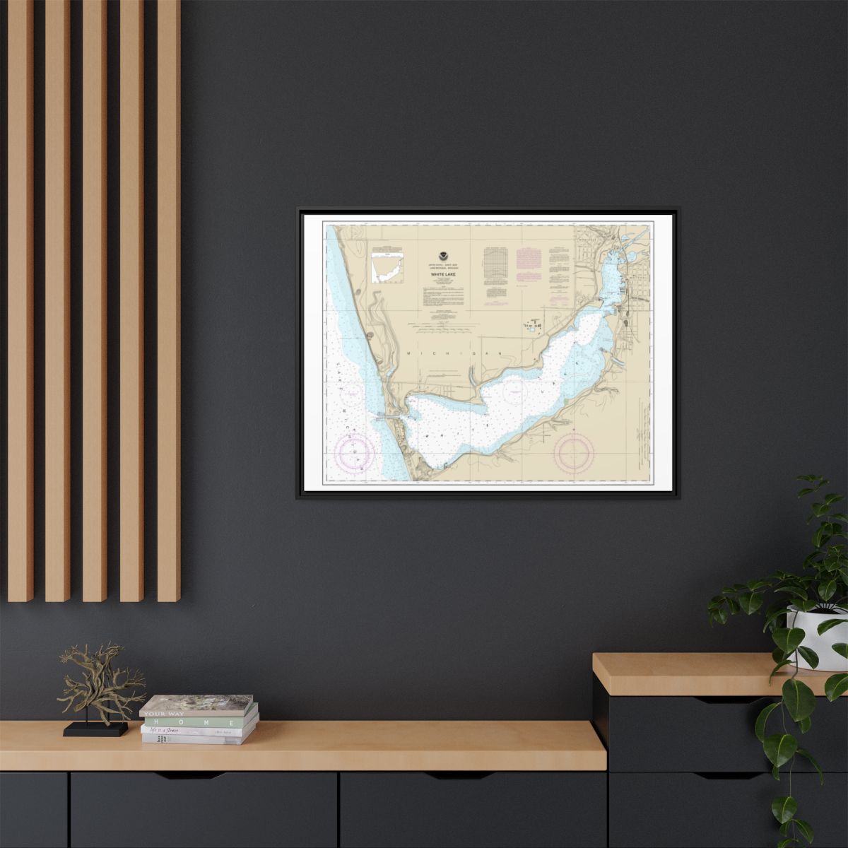 Chart 14935 White Lake - NOAA Nautical Chart Floating Frame Canvas | 32" x 24" | 40" x 30" - Black context-2