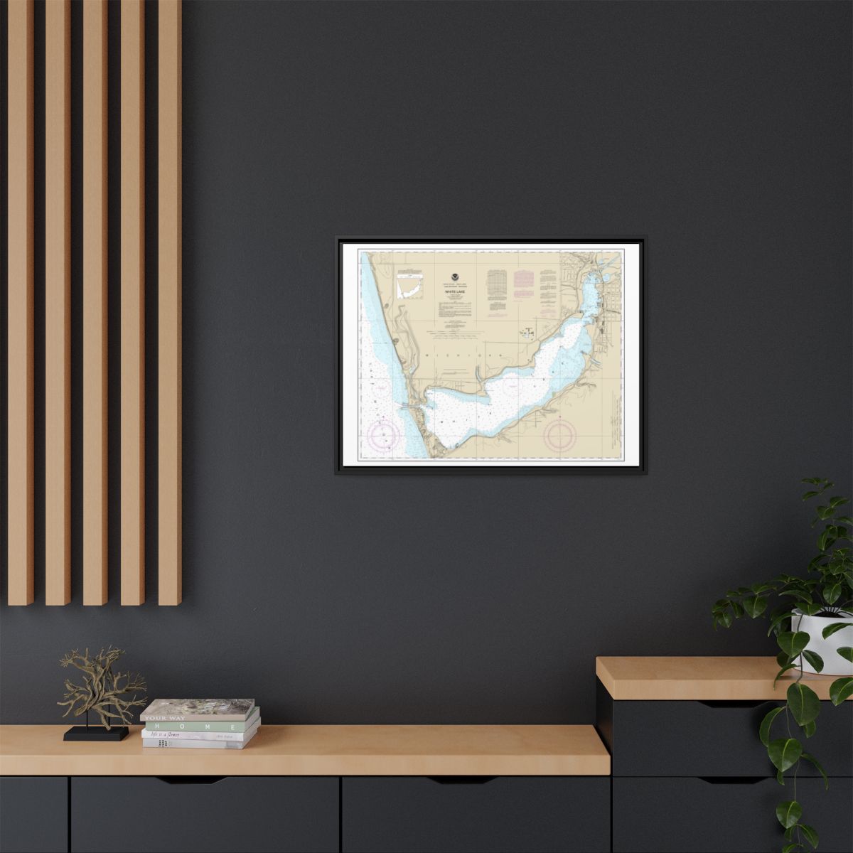 Chart 14935 White Lake - NOAA Nautical Chart Floating Frame Canvas | 32" x 24" | 40" x 30" - Black context-2