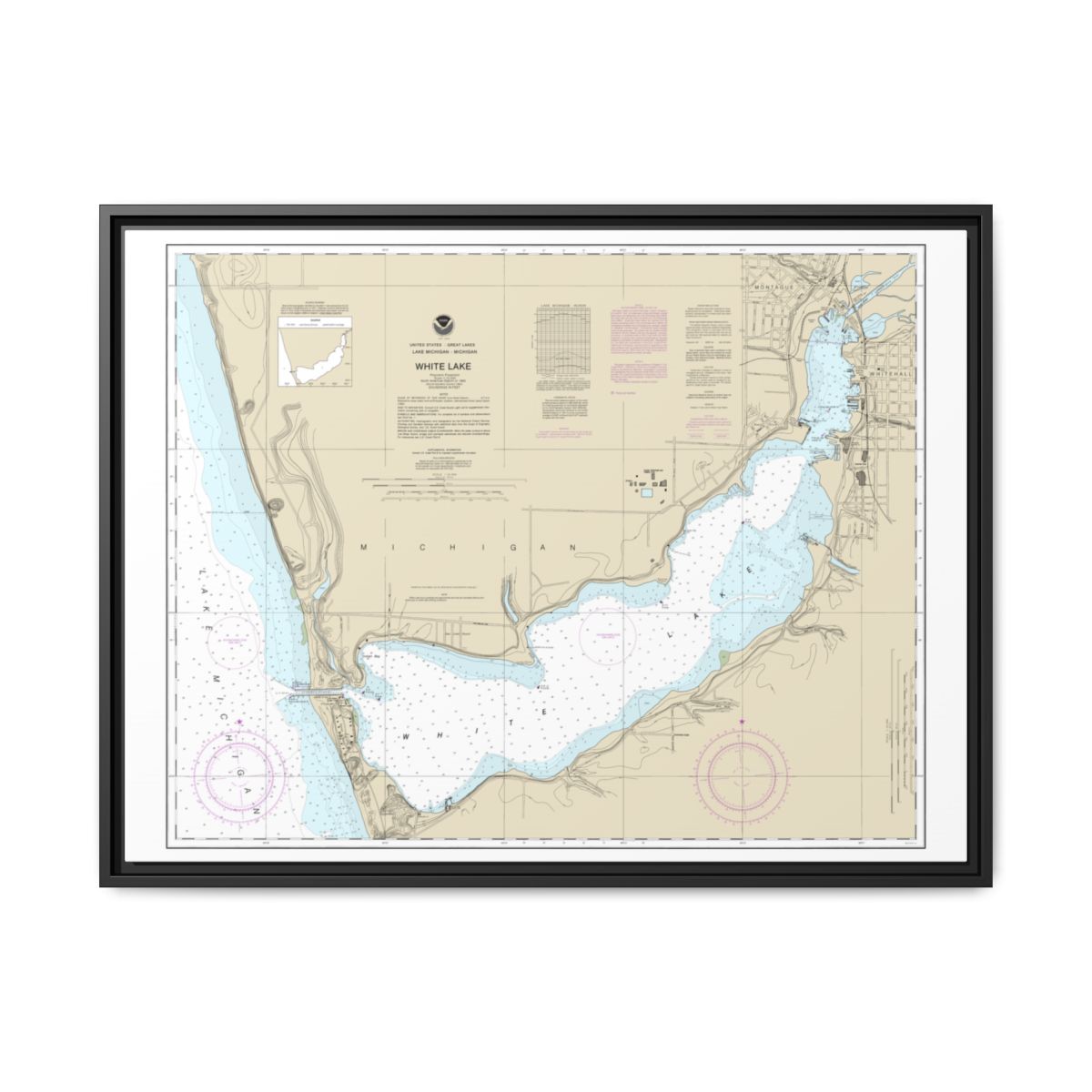 Chart 14935 White Lake - NOAA Nautical Chart Floating Frame Canvas | 32" x 24" | 40" x 30" - Black front