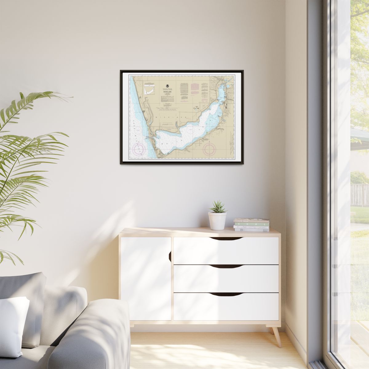 Chart 14935 White Lake - NOAA Nautical Chart Floating Frame Canvas | 32" x 24" | 40" x 30" - Espresso context-1