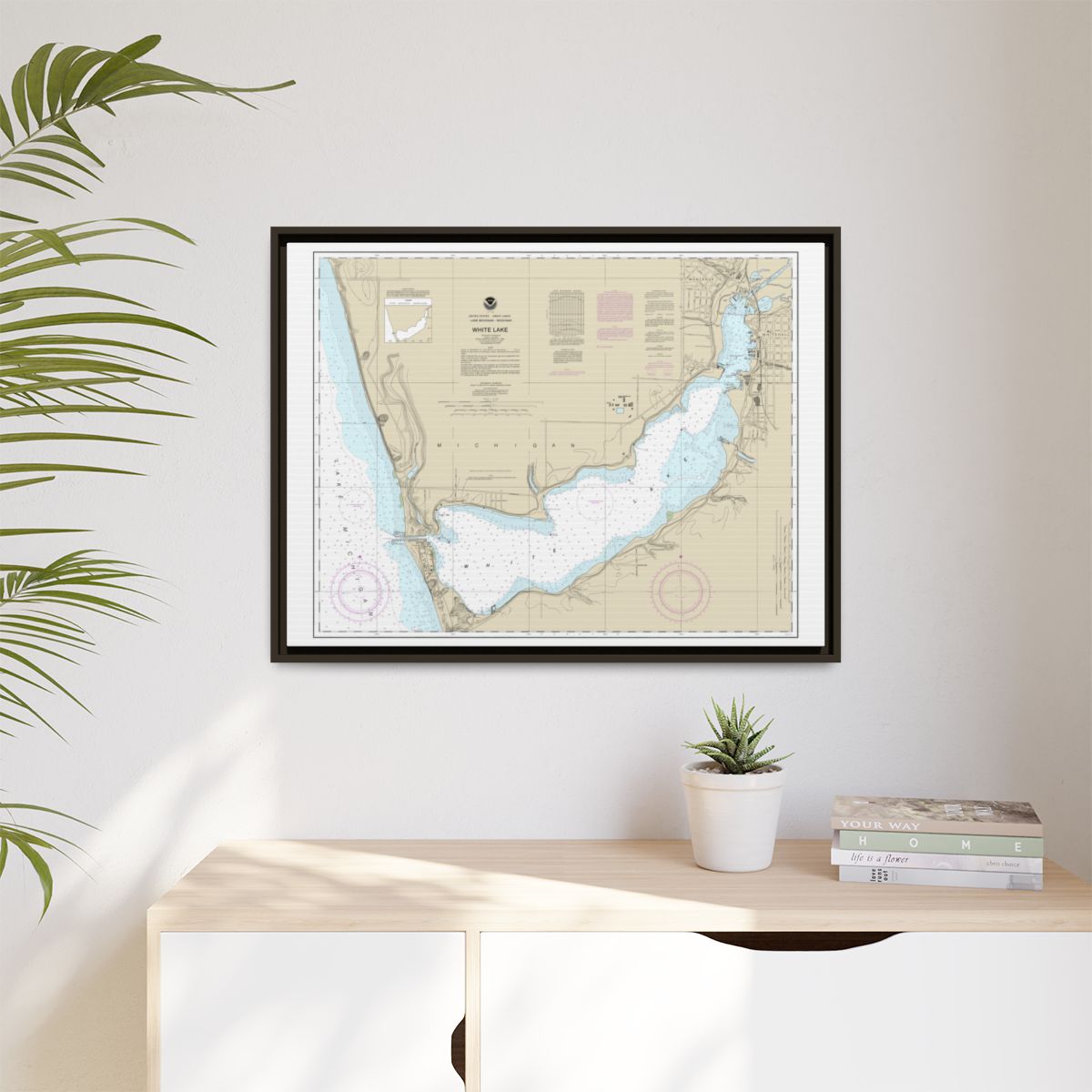 Chart 14935 White Lake - NOAA Nautical Chart Floating Frame Canvas | 32" x 24" | 40" x 30" - Espresso context-1