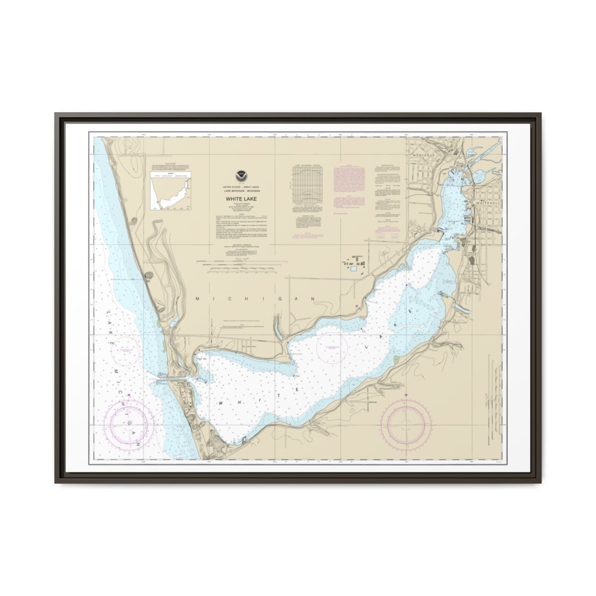 Chart 14935 White Lake - NOAA Nautical Chart Floating Frame Canvas | 32" x 24" | 40" x 30" - Espresso front
