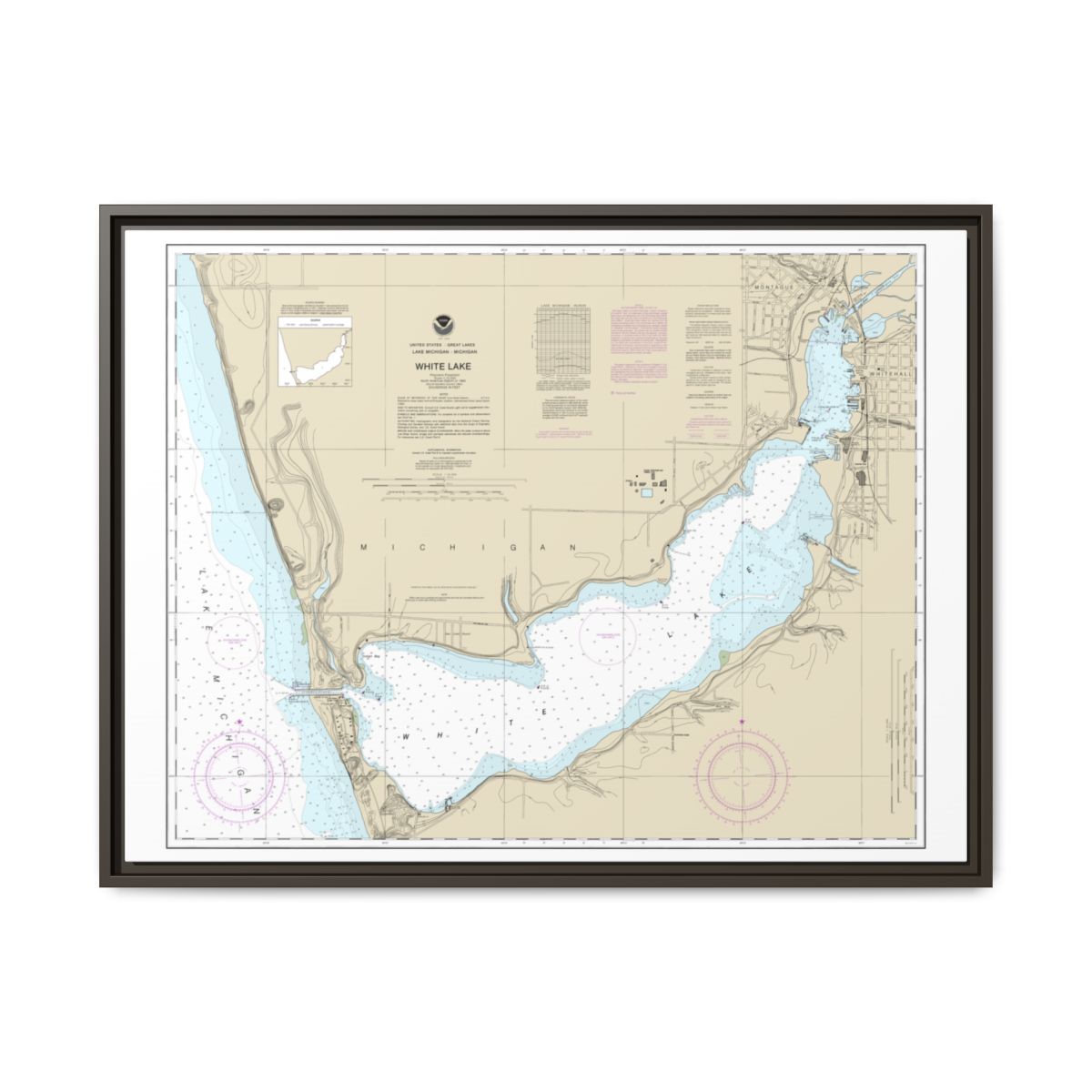 Chart 14935 White Lake - NOAA Nautical Chart Floating Frame Canvas | 32" x 24" | 40" x 30" - Espresso front