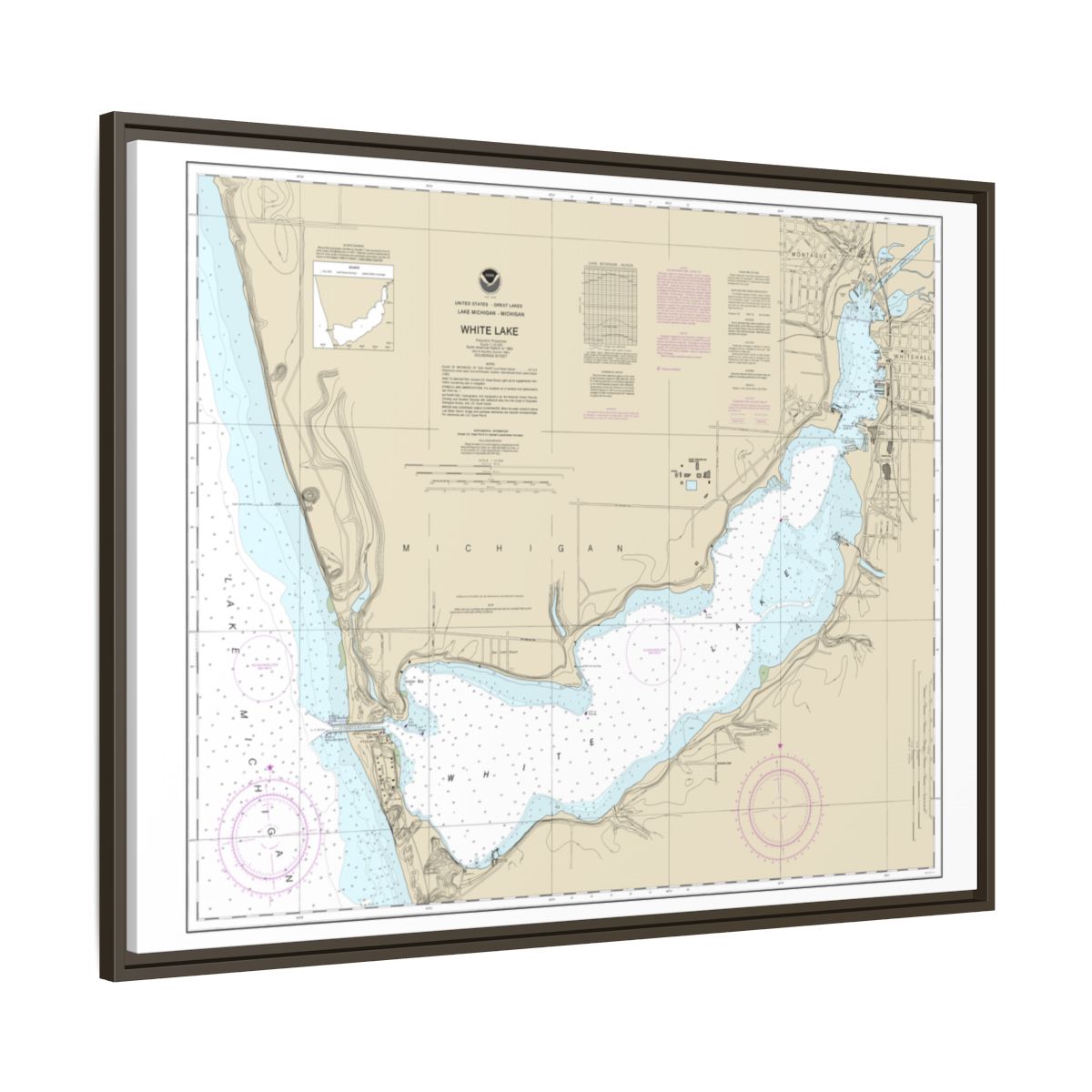 Chart 14935 White Lake - NOAA Nautical Chart Floating Frame Canvas | 32" x 24" | 40" x 30" - Espresso side