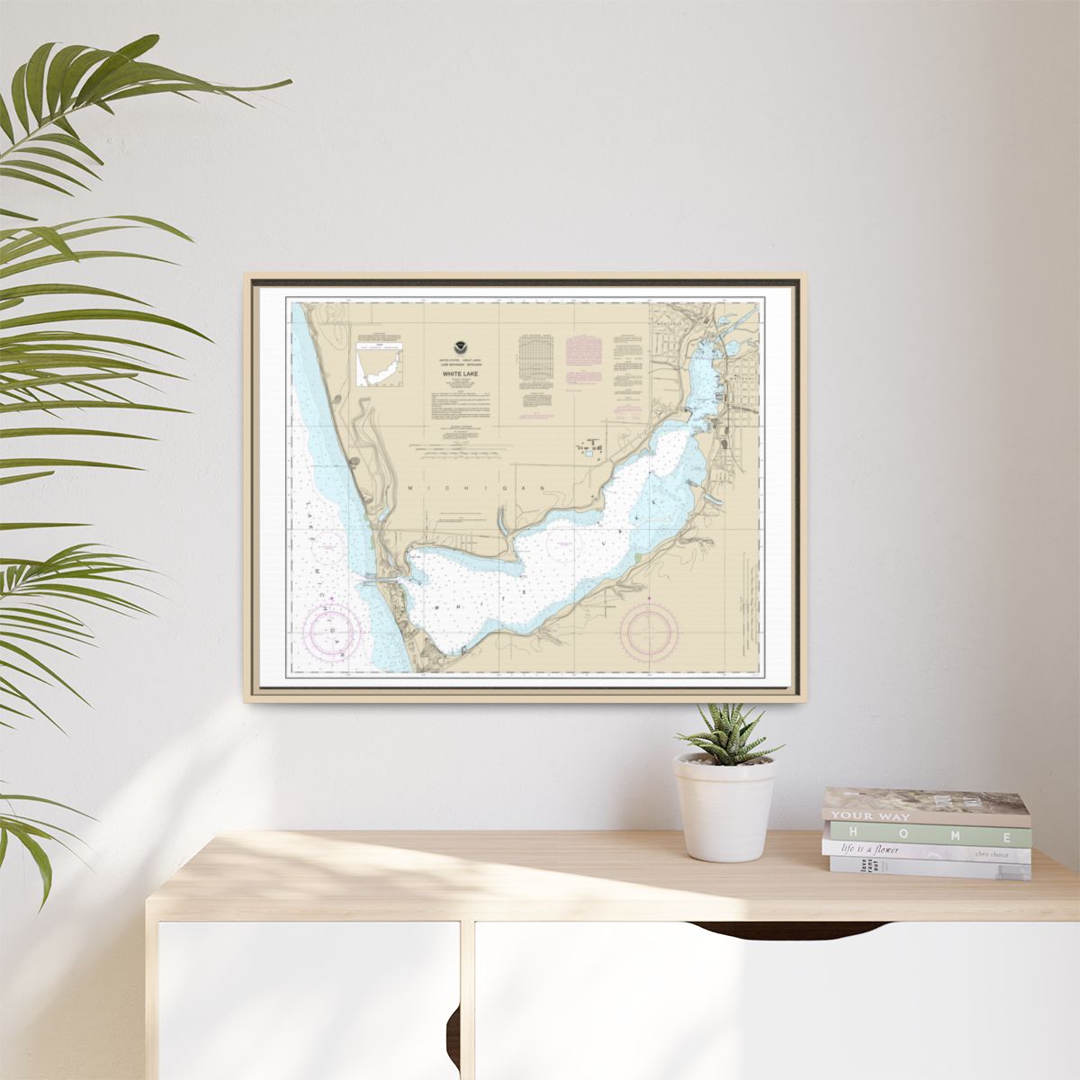 Chart 14935 White Lake - NOAA Nautical Chart Floating Frame Canvas | 32" x 24" | 40" x 30" - Natural context-1