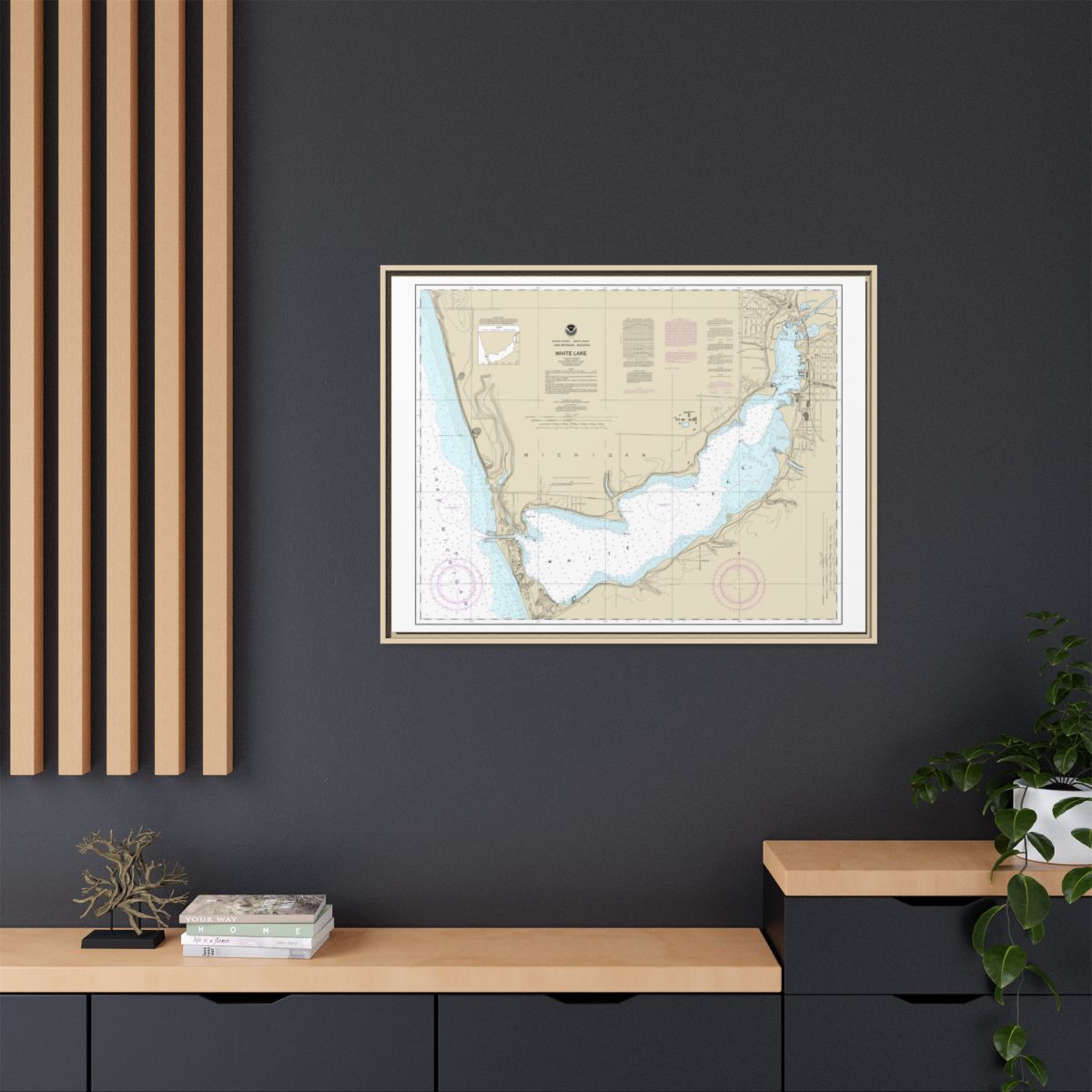 Chart 14935 White Lake - NOAA Nautical Chart Floating Frame Canvas | 32" x 24" | 40" x 30" - Natural context-2