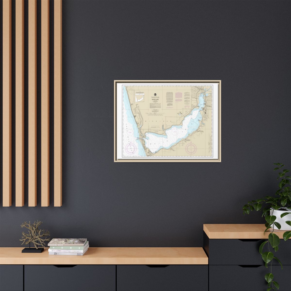 Chart 14935 White Lake - NOAA Nautical Chart Floating Frame Canvas | 32" x 24" | 40" x 30" - Natural context-2