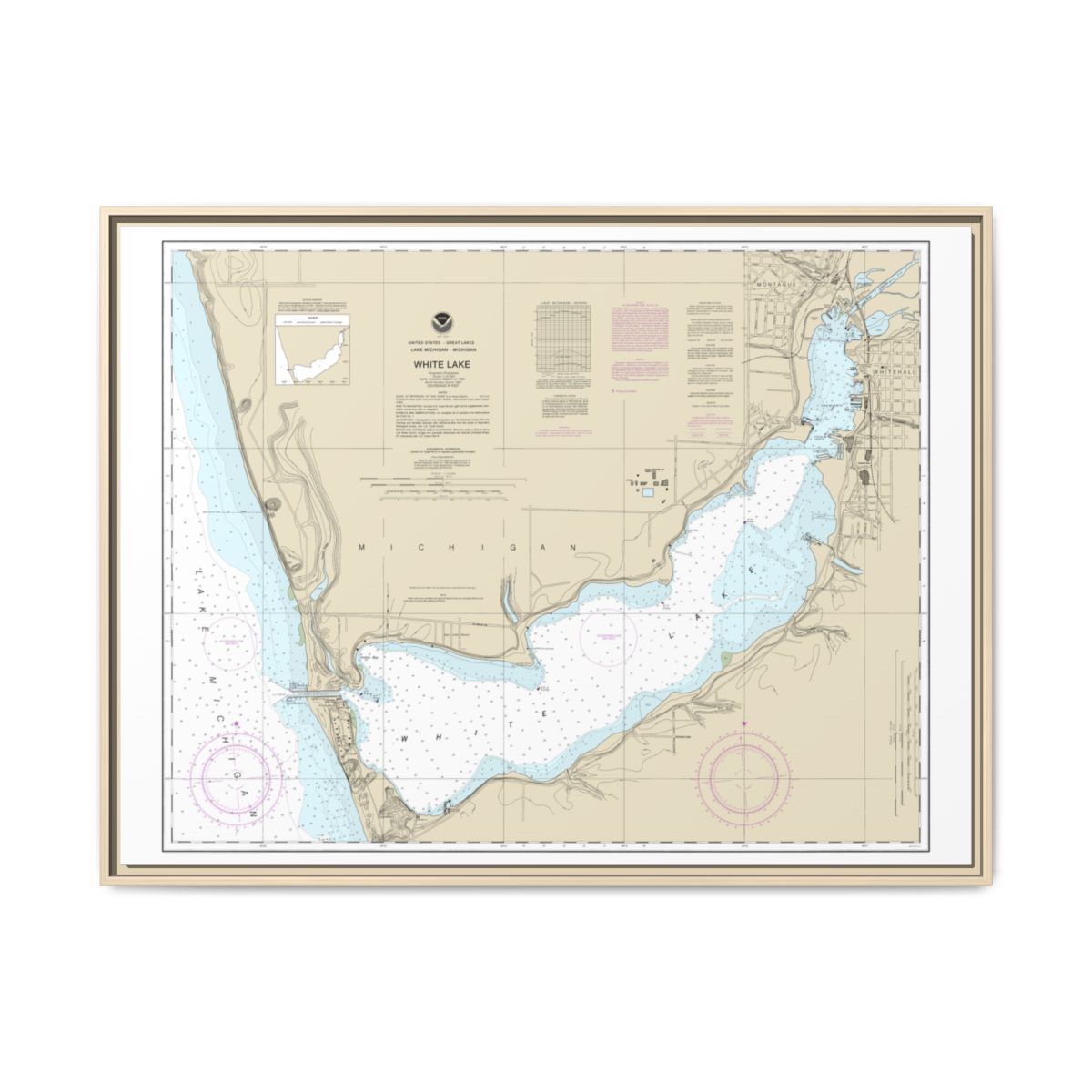 Chart 14935 White Lake - NOAA Nautical Chart Floating Frame Canvas | 32" x 24" | 40" x 30" - Natural front
