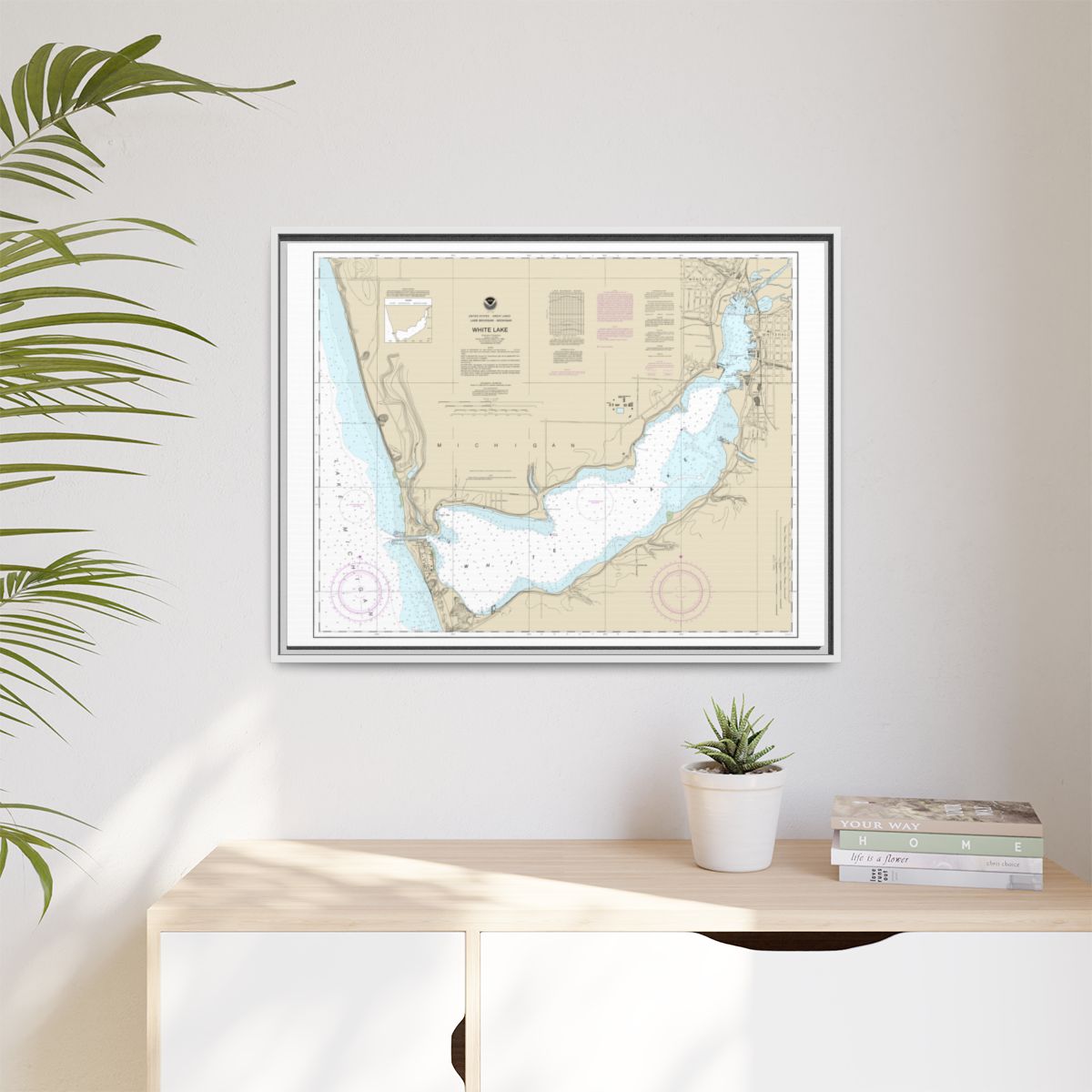Chart 14935 White Lake - NOAA Nautical Chart Floating Frame Canvas | 32" x 24" | 40" x 30" - White context-1