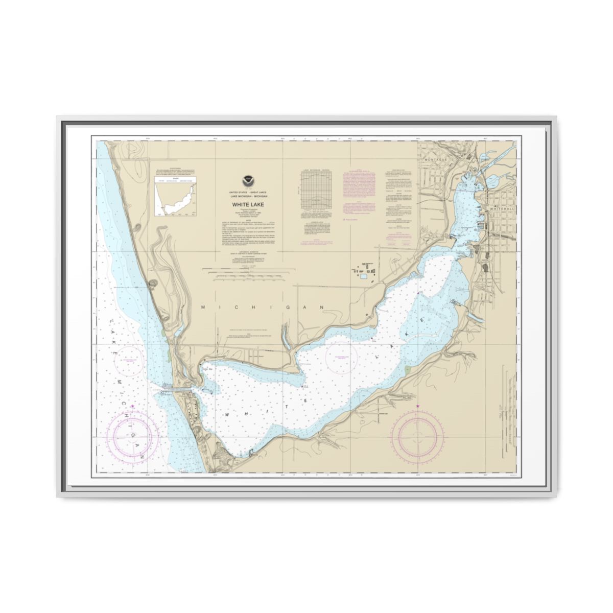 Chart 14935 White Lake - NOAA Nautical Chart Floating Frame Canvas | 32" x 24" | 40" x 30" - White front