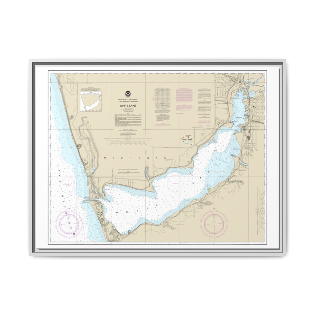 Chart 14935 White Lake - NOAA Nautical Chart Floating Frame Canvas | 32" x 24" | 40" x 30" - White front