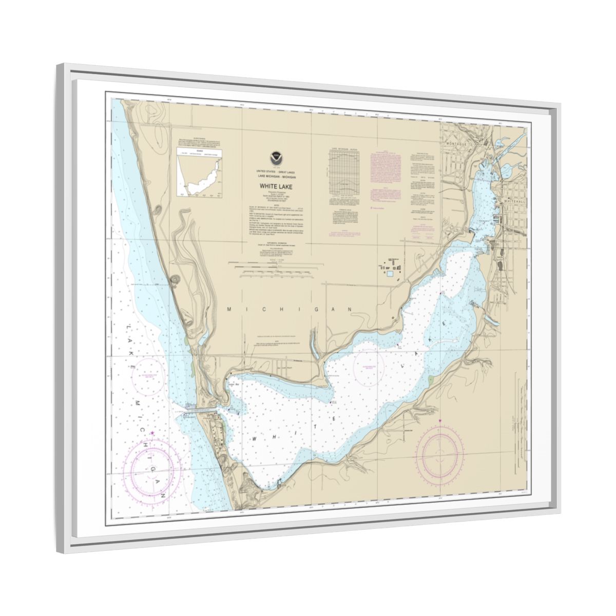 Chart 14935 White Lake - NOAA Nautical Chart Floating Frame Canvas | 32" x 24" | 40" x 30" - White side