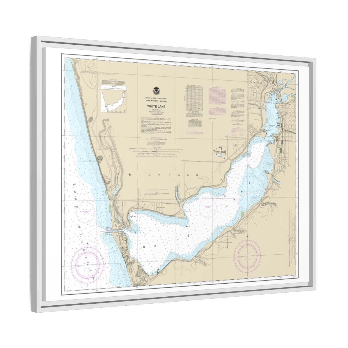 Chart 14935 White Lake - NOAA Nautical Chart Floating Frame Canvas | 32" x 24" | 40" x 30" - White side