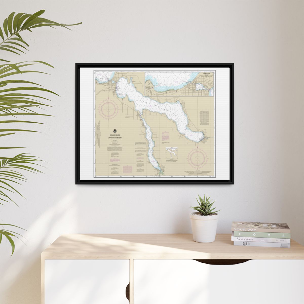 Chart 14942 Lake Charlevoix;Charlevoix, South Point to Round Lake - NOAA Nautical Chart Floating Frame Canvas | 32" x 24" | 40" x 30" - Black context-1
