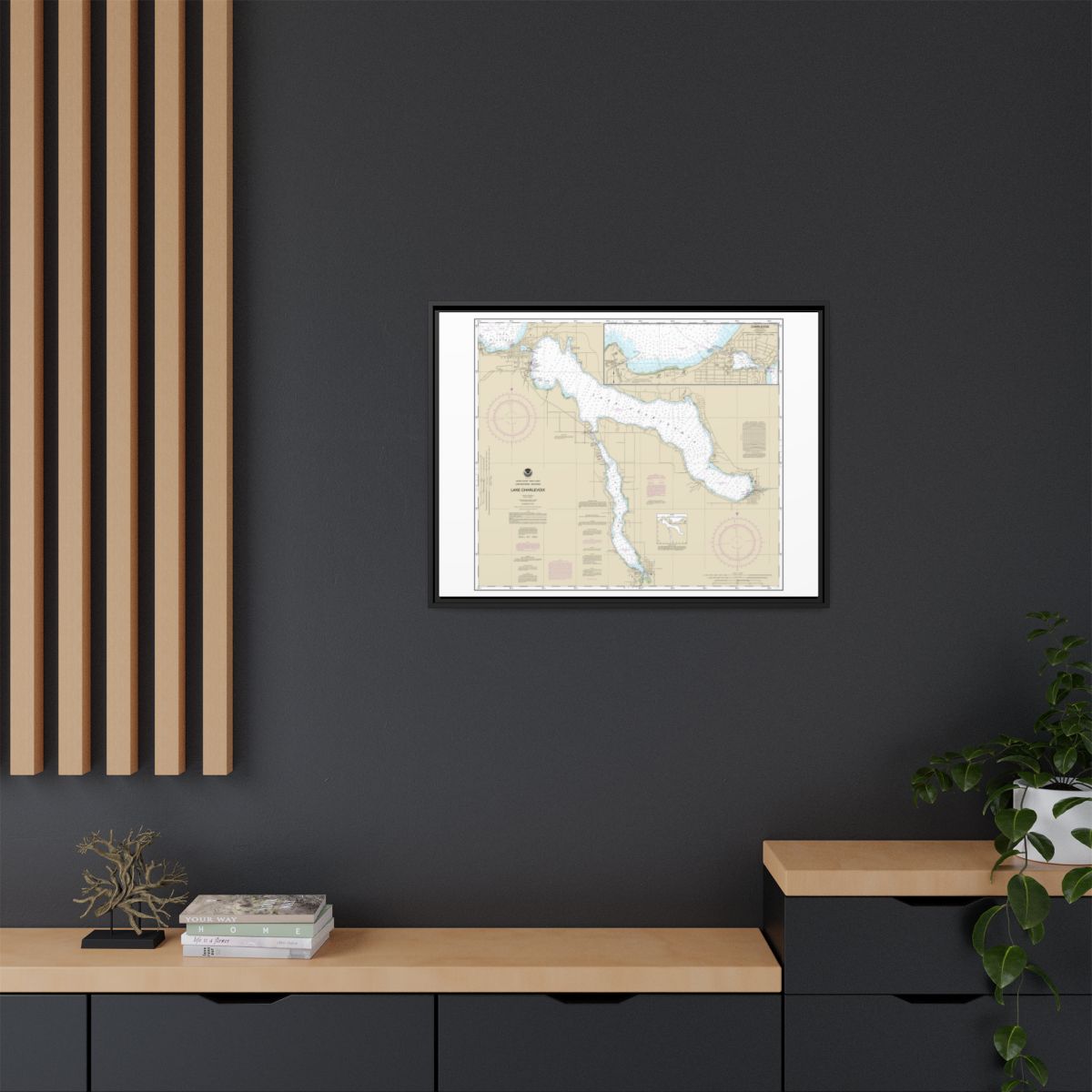 Chart 14942 Lake Charlevoix;Charlevoix, South Point to Round Lake - NOAA Nautical Chart Floating Frame Canvas | 32" x 24" | 40" x 30" - Black context-2