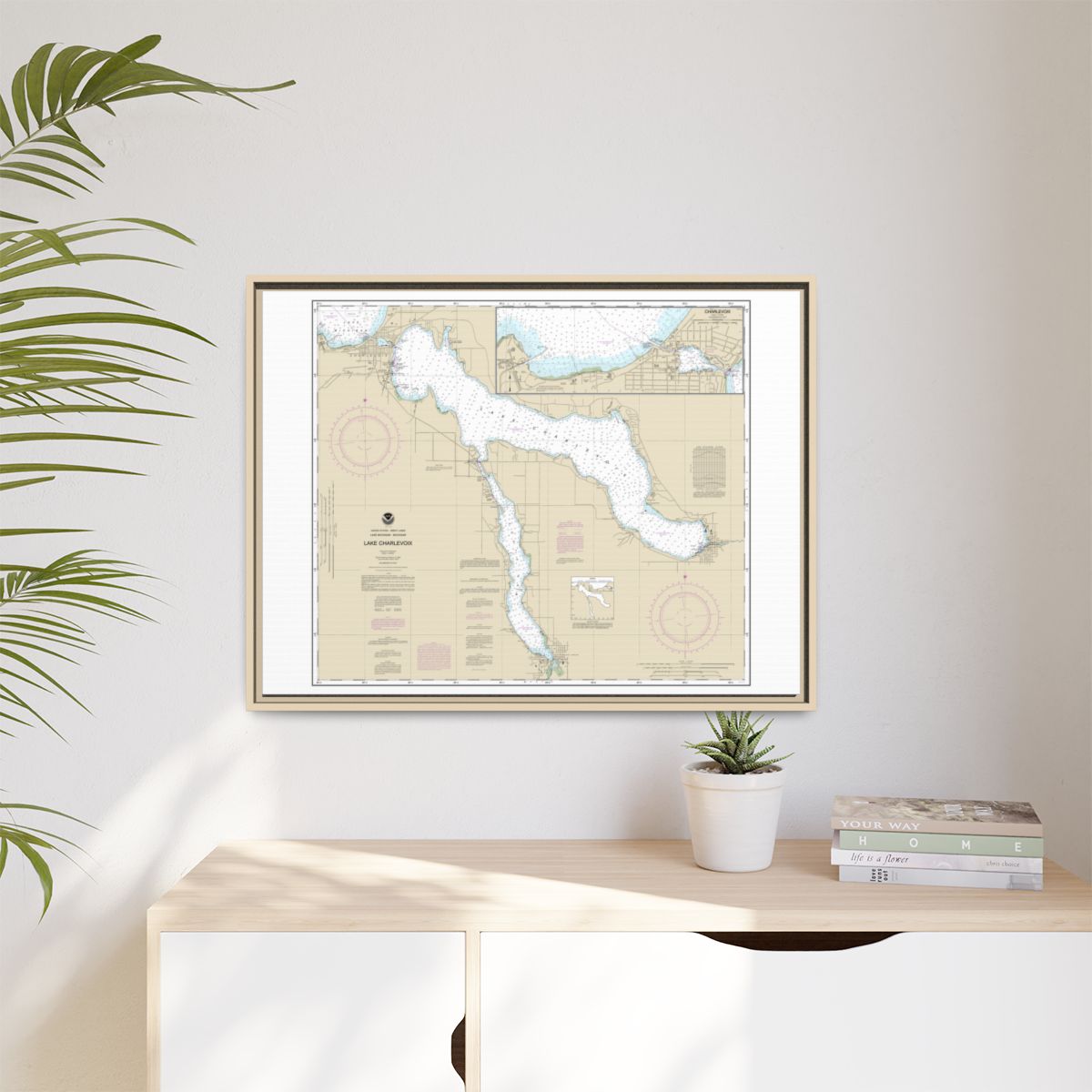 Chart 14942 Lake Charlevoix;Charlevoix, South Point to Round Lake - NOAA Nautical Chart Floating Frame Canvas | 32" x 24" | 40" x 30" - Natural context-1
