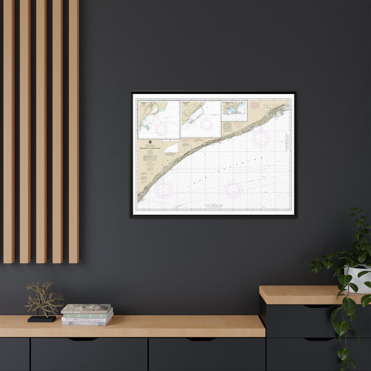 Chart 14967 Beaver Bay to Pigeon Point;Silver Bay Harbor;Taconite Harbor;Grand Marais Harbor - NOAA Nautical Chart Floating Frame Canvas | 32" x 24" | 40" x 30" - Black context-2