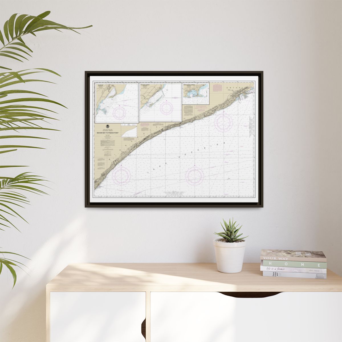 Chart 14967 Beaver Bay to Pigeon Point;Silver Bay Harbor;Taconite Harbor;Grand Marais Harbor - NOAA Nautical Chart Floating Frame Canvas | 32" x 24" | 40" x 30" - Espresso context-1