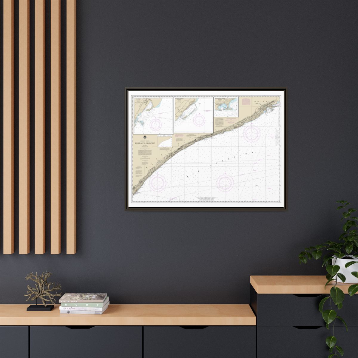 Chart 14967 Beaver Bay to Pigeon Point;Silver Bay Harbor;Taconite Harbor;Grand Marais Harbor - NOAA Nautical Chart Floating Frame Canvas | 32" x 24" | 40" x 30" - Espresso context-2