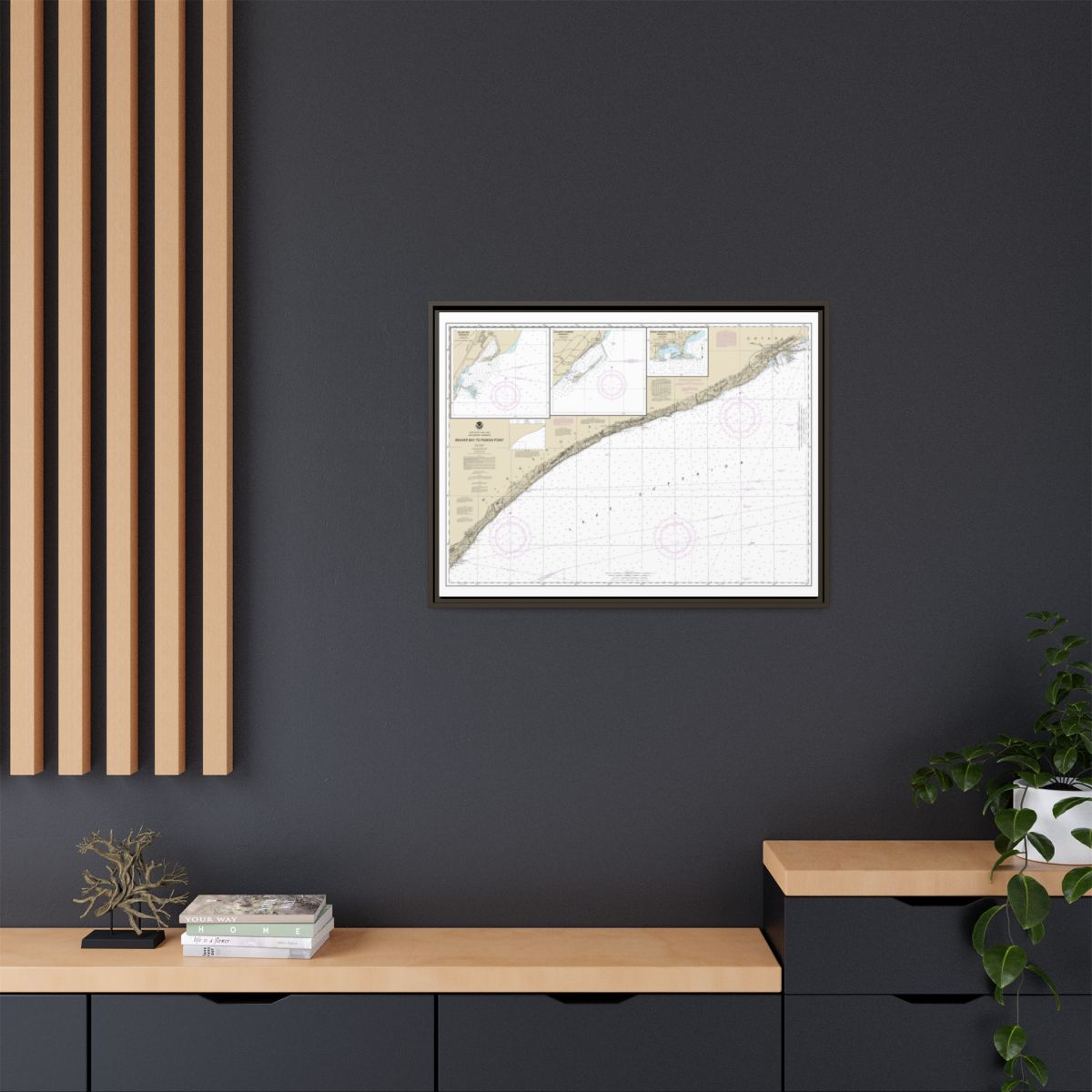 Chart 14967 Beaver Bay to Pigeon Point;Silver Bay Harbor;Taconite Harbor;Grand Marais Harbor - NOAA Nautical Chart Floating Frame Canvas | 32" x 24" | 40" x 30" - Espresso context-2