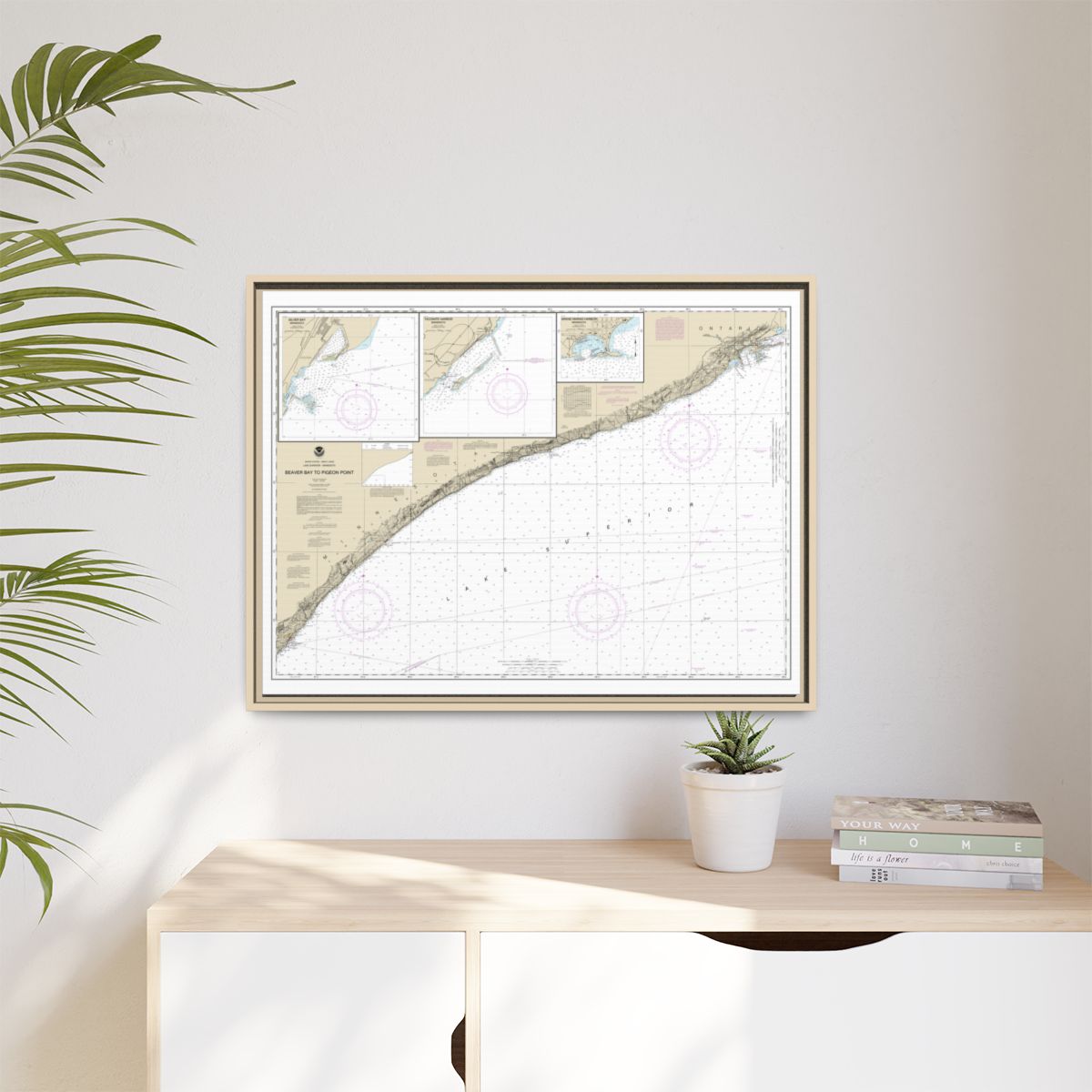 Chart 14967 Beaver Bay to Pigeon Point;Silver Bay Harbor;Taconite Harbor;Grand Marais Harbor - NOAA Nautical Chart Floating Frame Canvas | 32" x 24" | 40" x 30" - Natural context-1
