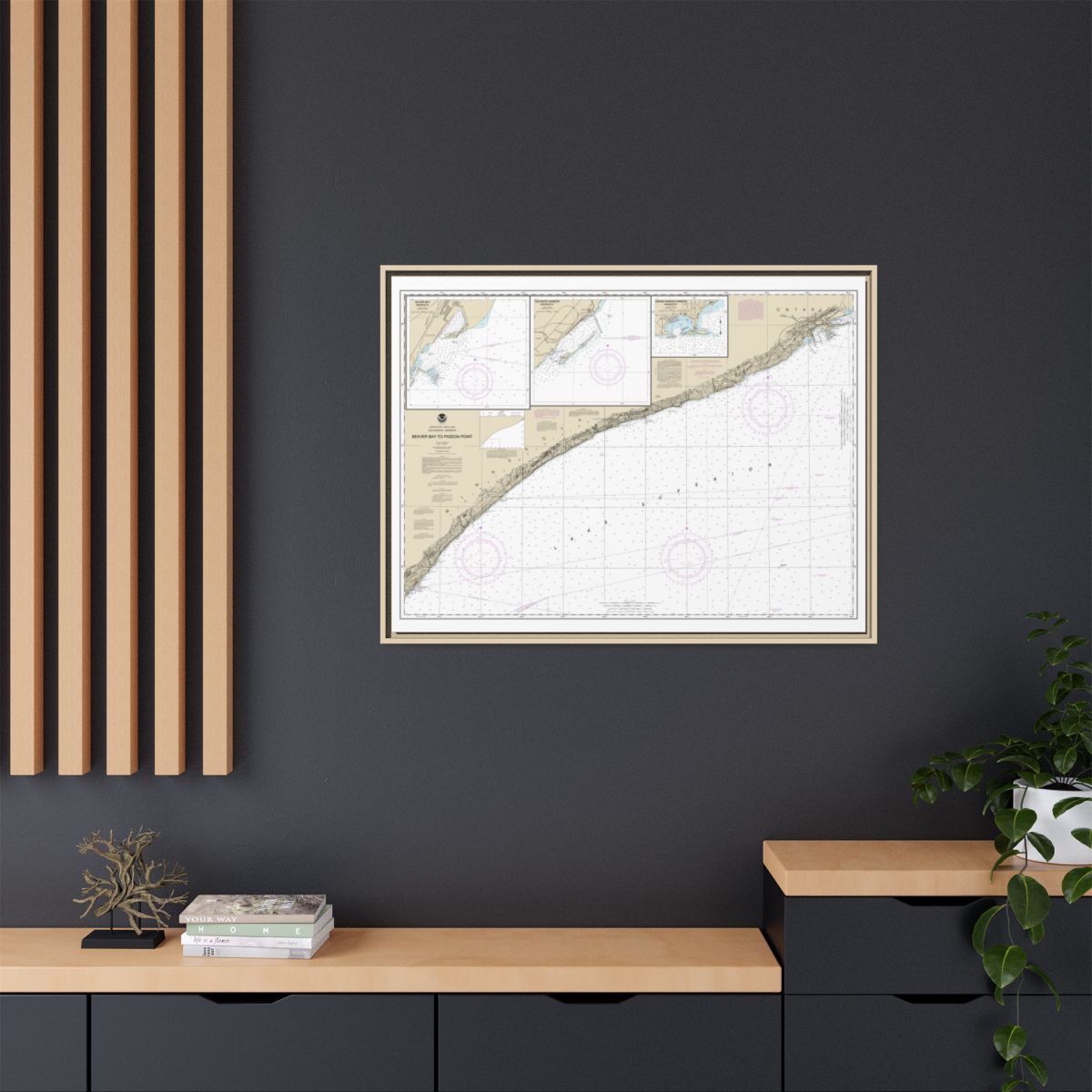 Chart 14967 Beaver Bay to Pigeon Point;Silver Bay Harbor;Taconite Harbor;Grand Marais Harbor - NOAA Nautical Chart Floating Frame Canvas | 32" x 24" | 40" x 30" - Natural context-2