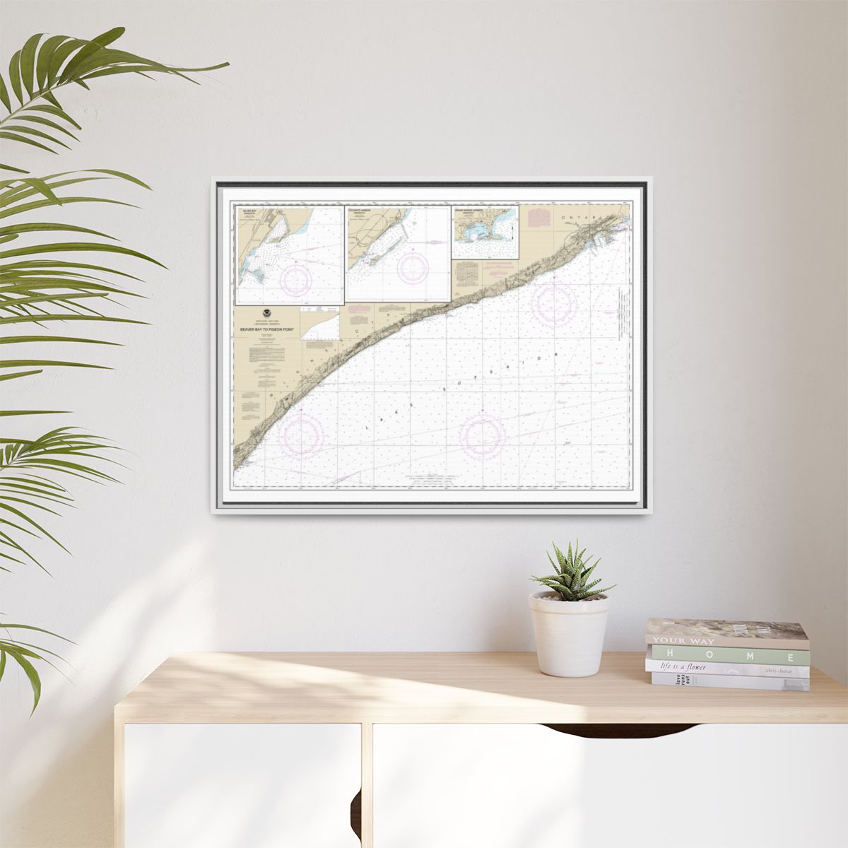 Chart 14967 Beaver Bay to Pigeon Point;Silver Bay Harbor;Taconite Harbor;Grand Marais Harbor - NOAA Nautical Chart Floating Frame Canvas | 32" x 24" | 40" x 30" - White context-1