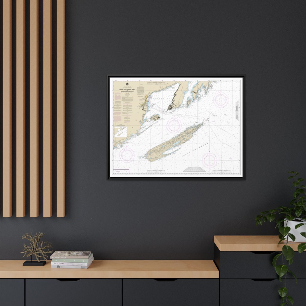 Chart 14968 Grand Portage Bay, Minn. to Shesbeeb Point, Ont. - NOAA Nautical Chart Floating Frame Canvas | 32" x 24" | 40" x 30" - Black context-2