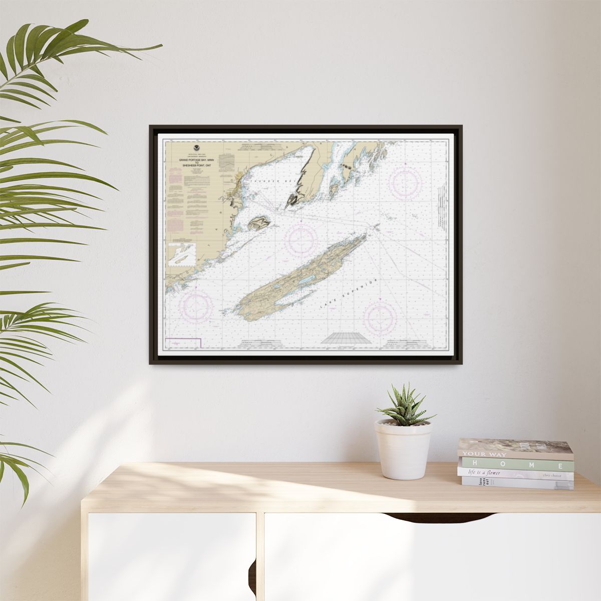 Chart 14968 Grand Portage Bay, Minn. to Shesbeeb Point, Ont. - NOAA Nautical Chart Floating Frame Canvas | 32" x 24" | 40" x 30" - Espresso context-1