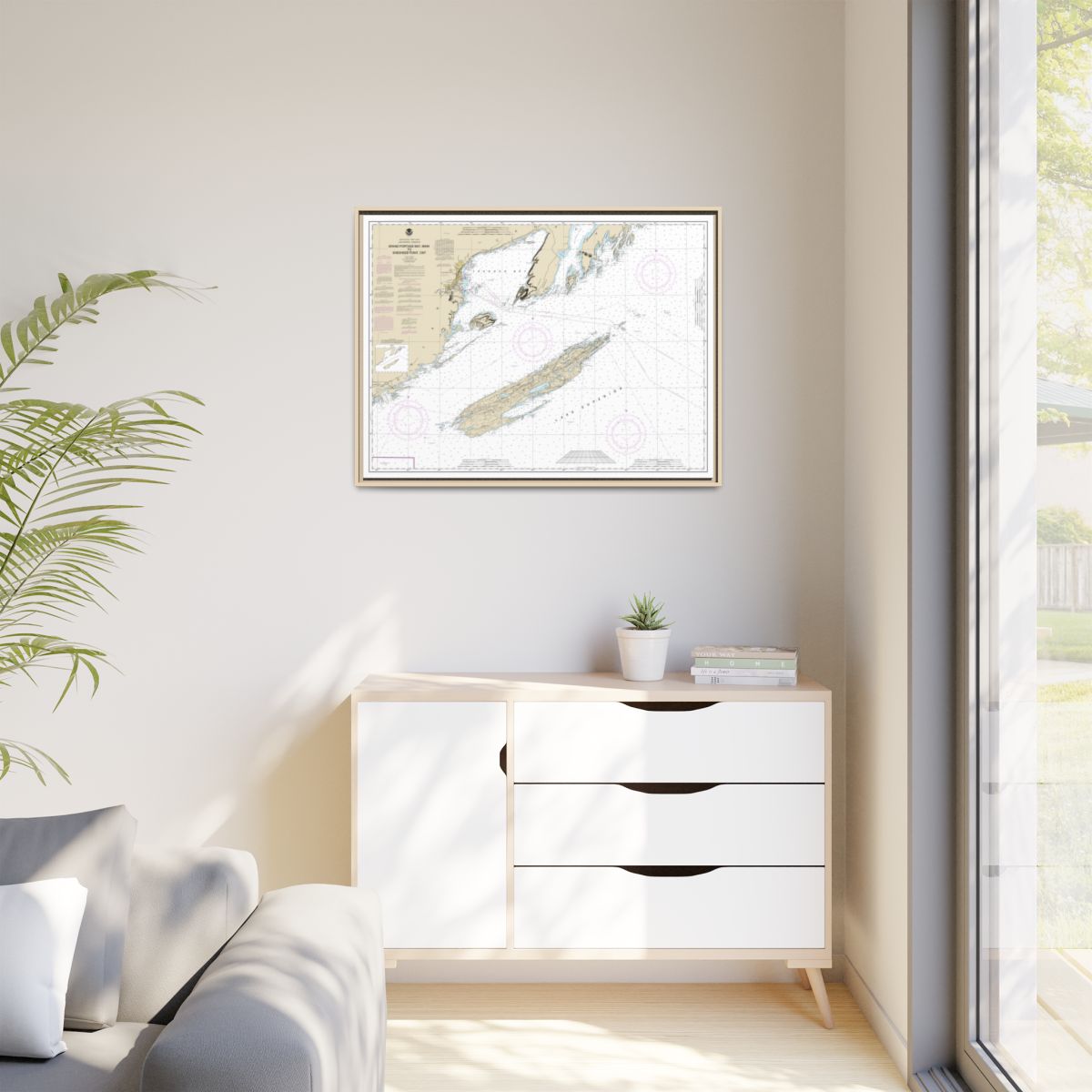 Chart 14968 Grand Portage Bay, Minn. to Shesbeeb Point, Ont. - NOAA Nautical Chart Floating Frame Canvas | 32" x 24" | 40" x 30" - Natural context-1