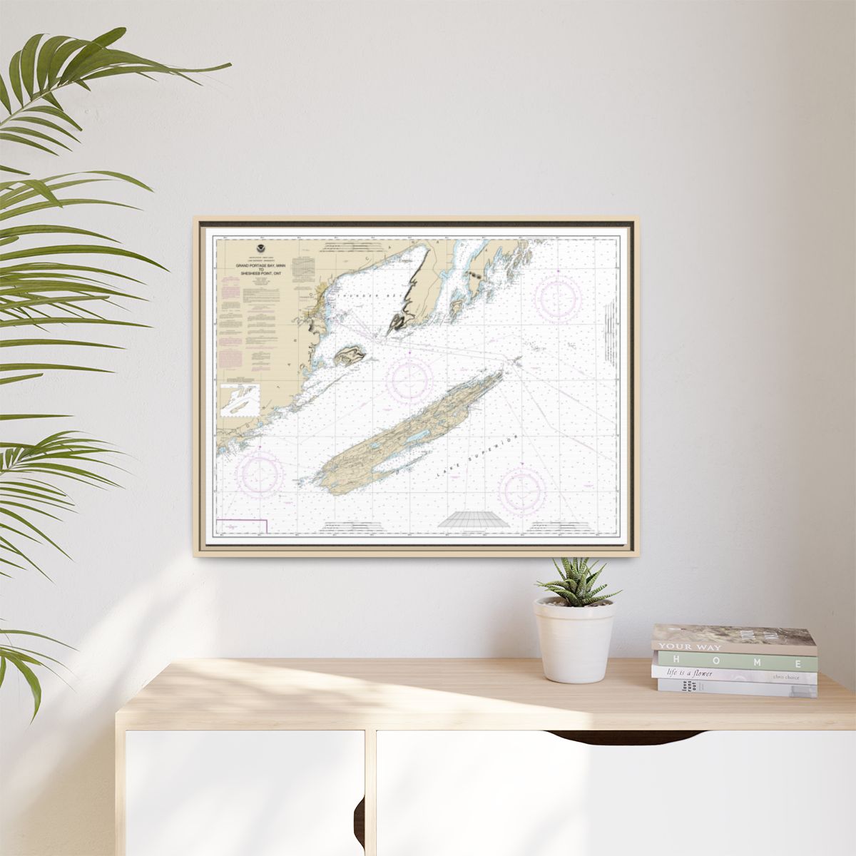 Chart 14968 Grand Portage Bay, Minn. to Shesbeeb Point, Ont. - NOAA Nautical Chart Floating Frame Canvas | 32" x 24" | 40" x 30" - Natural context-1