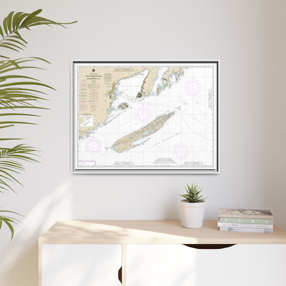 Chart 14968 Grand Portage Bay, Minn. to Shesbeeb Point, Ont. - NOAA Nautical Chart Floating Frame Canvas | 32" x 24" | 40" x 30" - White context-1