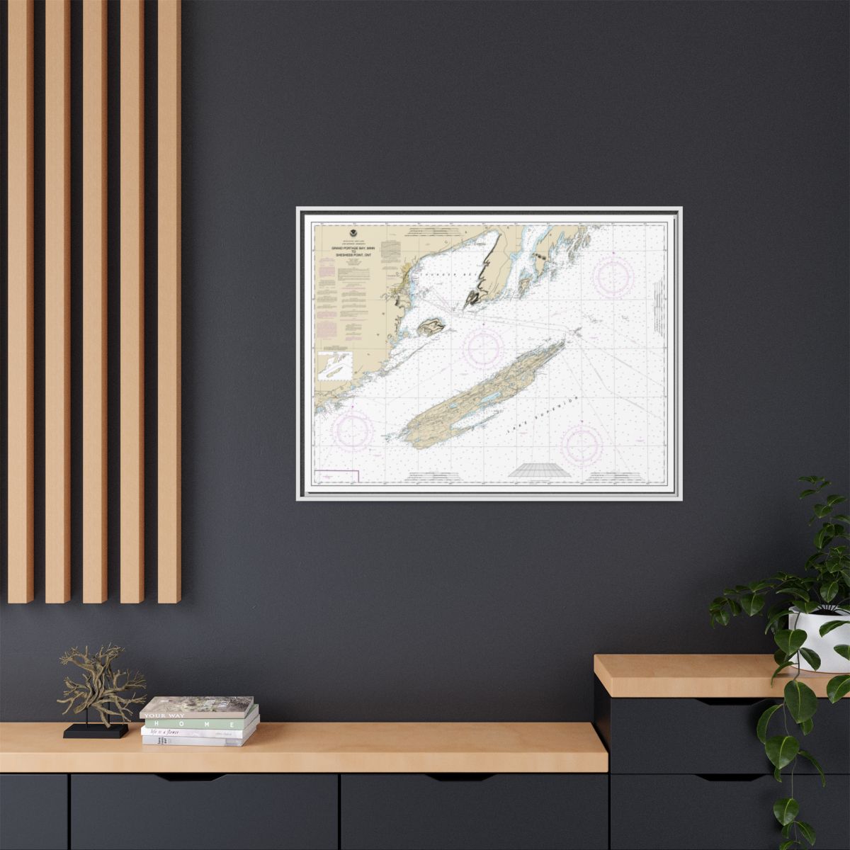 Chart 14968 Grand Portage Bay, Minn. to Shesbeeb Point, Ont. - NOAA Nautical Chart Floating Frame Canvas | 32" x 24" | 40" x 30" - White context-2