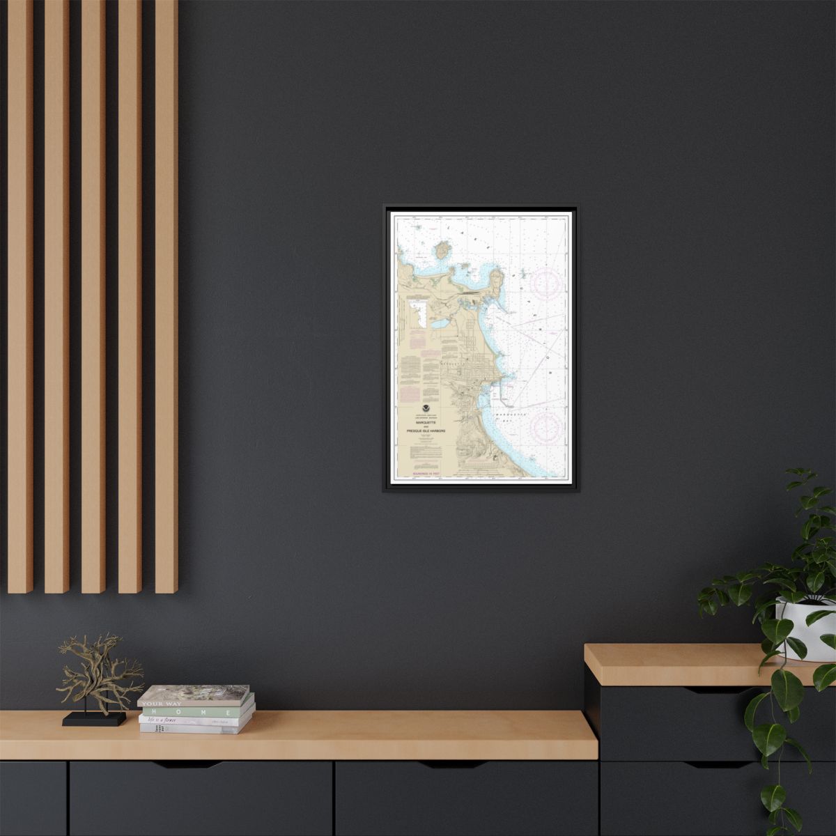 Chart 14970 Marquette and Presque Isle Harbors - NOAA Nautical Chart Floating Frame Canvas | 20" x 30" | 24" x 36" | 32" x 48" - Black context-2