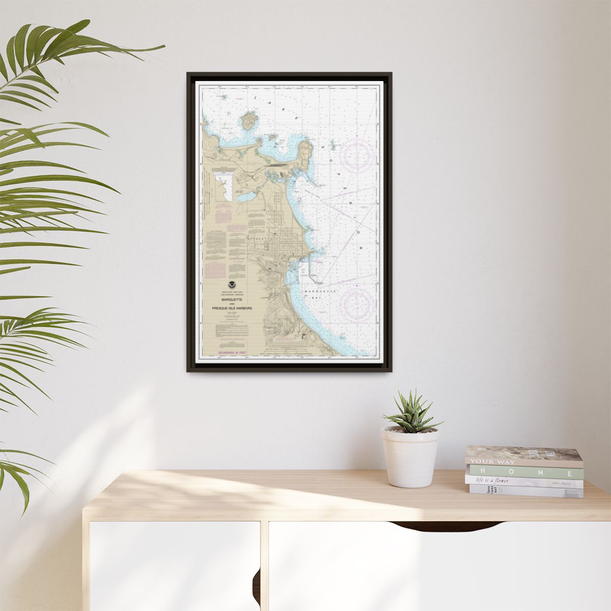 Chart 14970 Marquette and Presque Isle Harbors - NOAA Nautical Chart Floating Frame Canvas | 20" x 30" | 24" x 36" | 32" x 48" - Espresso context-1