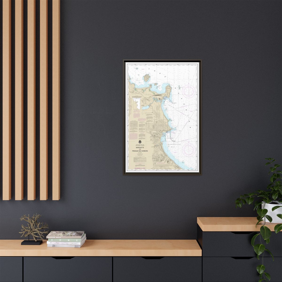 Chart 14970 Marquette and Presque Isle Harbors - NOAA Nautical Chart Floating Frame Canvas | 20" x 30" | 24" x 36" | 32" x 48" - Espresso context-2