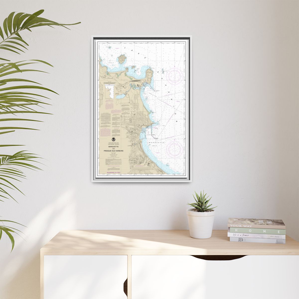 Chart 14970 Marquette and Presque Isle Harbors - NOAA Nautical Chart Floating Frame Canvas | 20" x 30" | 24" x 36" | 32" x 48" - White context-1