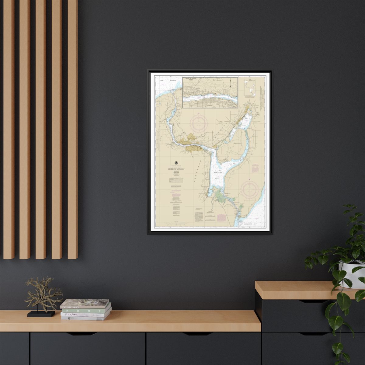 Chart 14972 Keweenaw Waterway, including Torch Lake;Hancock and Houghton - NOAA Nautical Chart Floating Frame Canvas | 24" x 32" | 30" x 40" - Black context-2