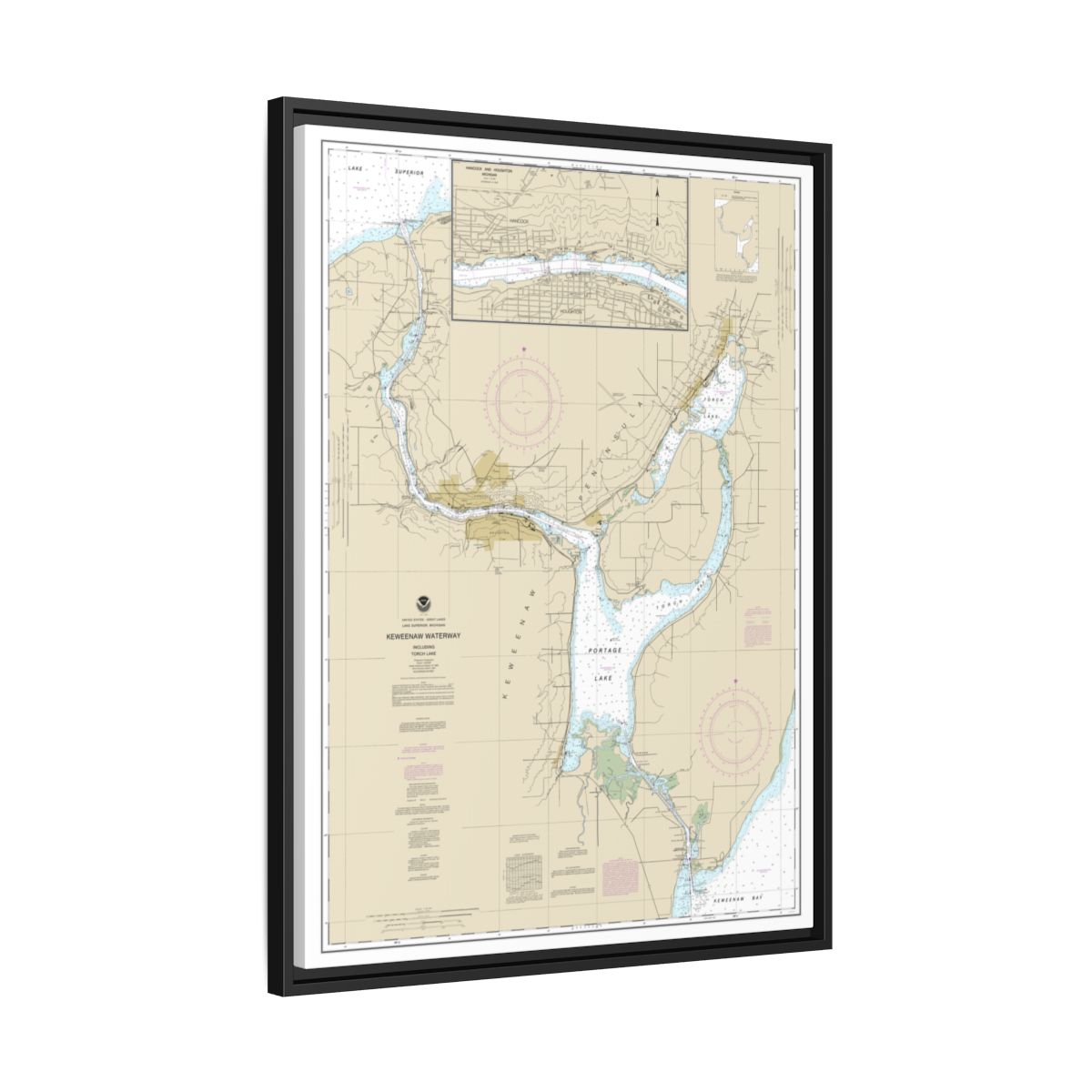 Chart 14972 Keweenaw Waterway, including Torch Lake;Hancock and Houghton - NOAA Nautical Chart Floating Frame Canvas | 24" x 32" | 30" x 40" - Black side